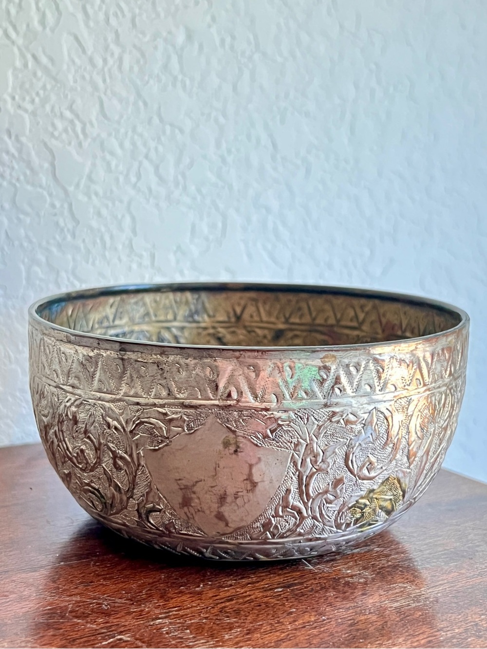 Authentic Antique Southeast Asian Repoussé Silver Bowl Thabeik Thai or Burmese